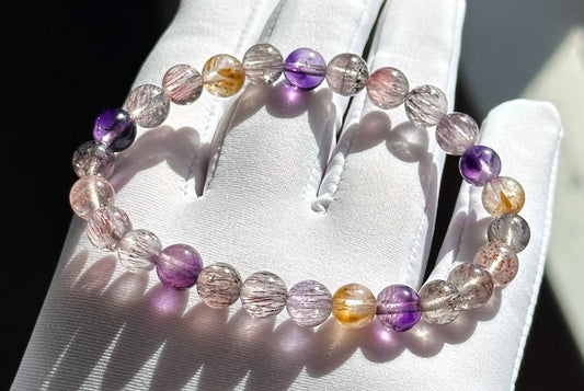 7mm+, Certified Natural Super Seven Bracelet, Super 7 Quartz Bracelet, 天然超七水晶手串