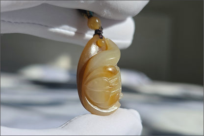 Certified Natural Sugar-White Jade Lotus Pendant | Hand-Carved Jade Jewelry | 天然糖白玉手工雕刻莲花吊坠