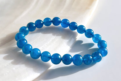 8.5mm+, Certified Natural Rich Deep Blue Apatite Bracelet, Natural Untreated Shimmering Blue Apatite Bracelet, AAA, 天然浓郁色蓝磷灰石手串 (Copy)