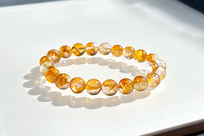 9mm, Natural Yellow Hematoid Quartz Bracelet, golden healer quartz bracelet, 天然黄胶花水晶手串