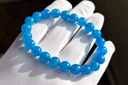 8.5mm+, Certified Natural Rich Deep Blue Apatite Bracelet, Natural Untreated Shimmering Blue Apatite Bracelet, AAA, 天然浓郁色蓝磷灰石手串 (Copy)