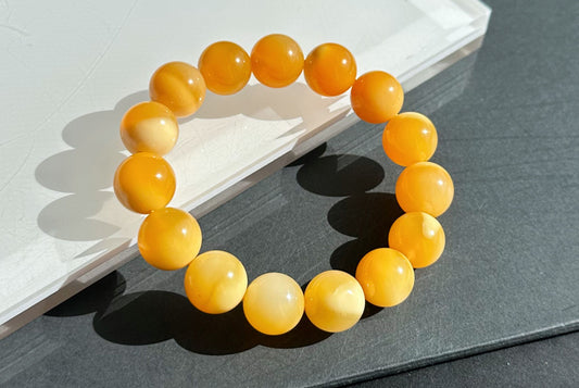 13mm, Natural Myanmar Yellow Agate Bracelet, wealth treasure bowls, 天然缅黄手串玉化料聚宝盆