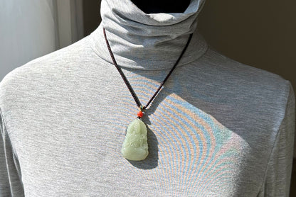 Certified Natural Qingshui Nephrite Jade Carved Guanyin Pendant, 天然晴水和田玉观音吊坠