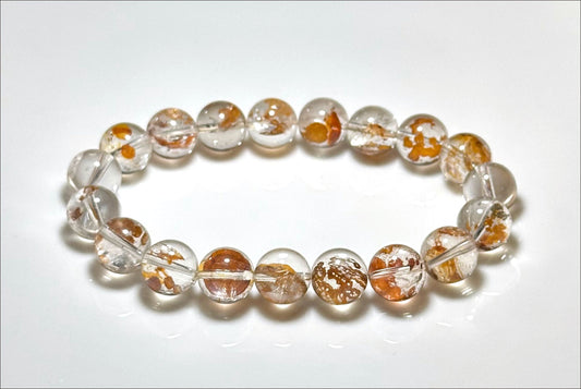 10mm+, Certified Natural Golden Chalcopyrite in Quartz Bracelet,天然玻璃体黄铜矿水晶手串