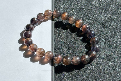 8.5mm+, Certified Natual Sunstone In Iolite Bracelet, "BLOODSHOT" IOLITE, Natural Cordierite Bracelet,  天然收藏级滴血堇青石金草莓堇青石手串