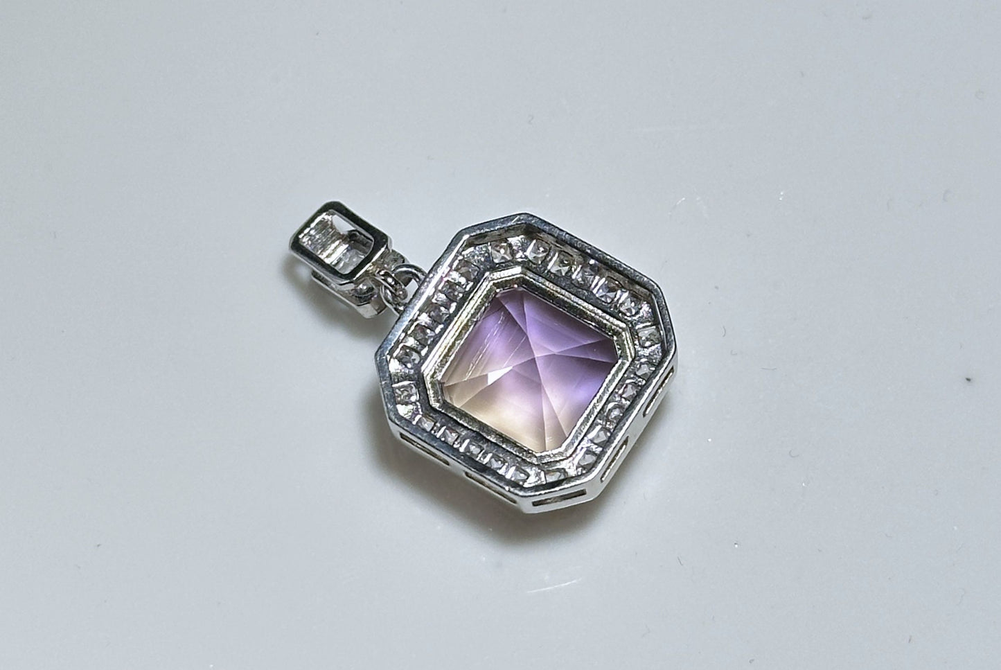 11x11-7carats, Certified Natural Ametrine Pendant, 925 Sterling Silver, Ametrine Asscher Cut Pendant, Untreated Ametrine Necklace, 天然紫黄晶吊坠