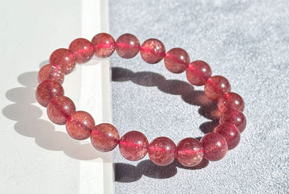9.5mm+, Certified Natural Strawberry Quartz bracelet, Collective grade pigeon blood strawberry quartz bracelet, 天然老矿星光鸽血红草莓晶手串