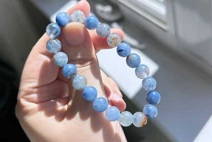 9mm+, Certified High Grade Natural Blue Rabbit Hair Quartz Bracelet, Blue Rabbit Hair Rutile Quartz Bracelet, 天然收藏级蓝兔毛团子手串