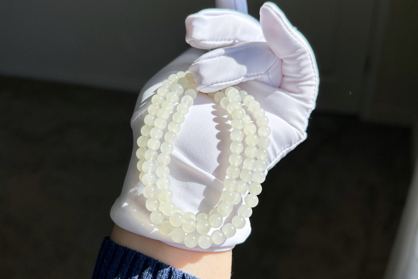 6mm, Certified Natural White Nephrite Jade Bead Necklace, 天然和田白玉项链