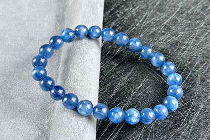 7.5mm+, Certified Undyed Top Grade Blue Kyanite Bracelet, Kyanite Bracelet, Full chatoyant Blue Kyanite, 天然无烤无染猫眼蓝晶石