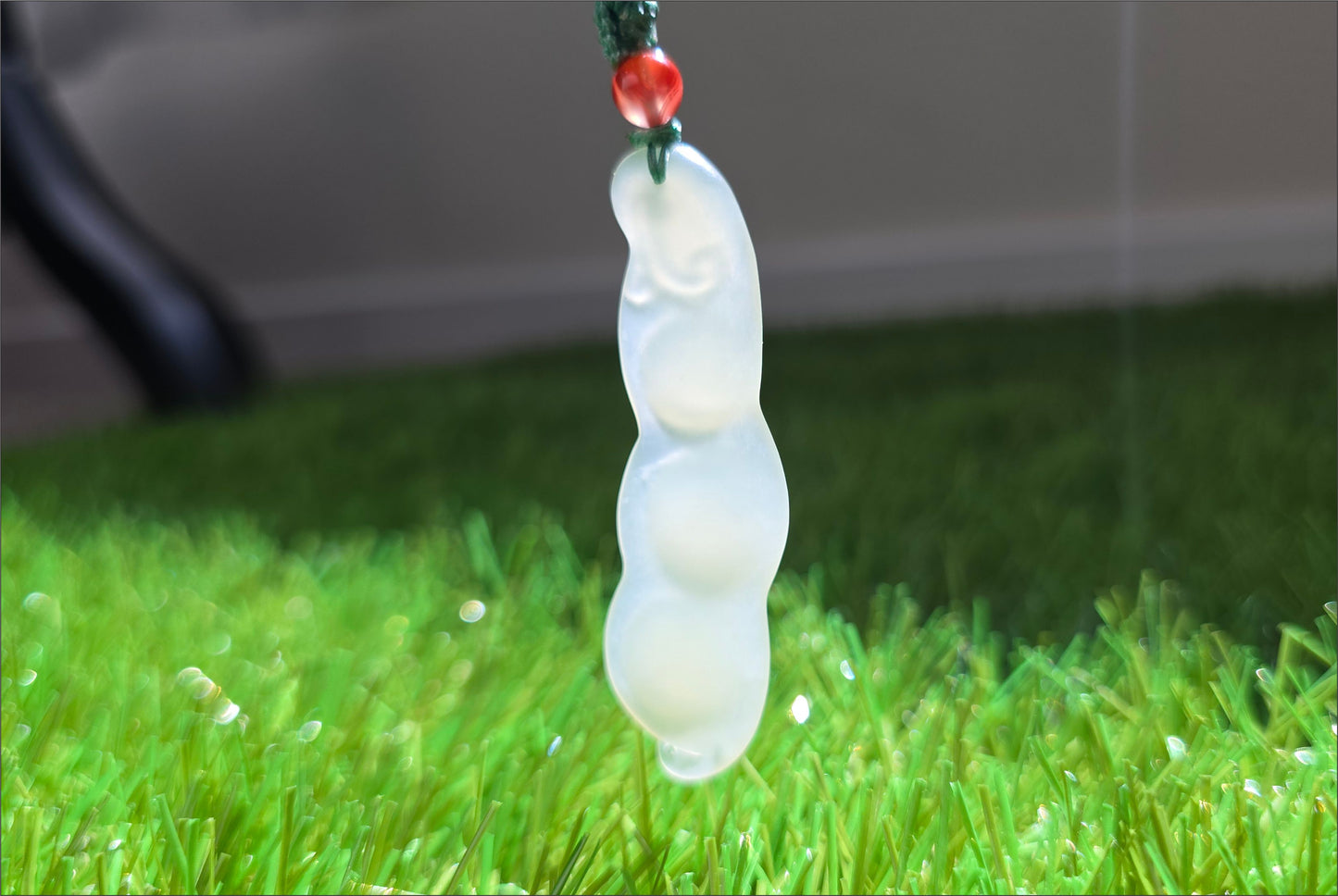 Certified Natural Icy Qingshui Nephrite Jade Hand Carved Lucky Bean Pendant, 天然晴水和田玉手工雕刻福豆吊坠