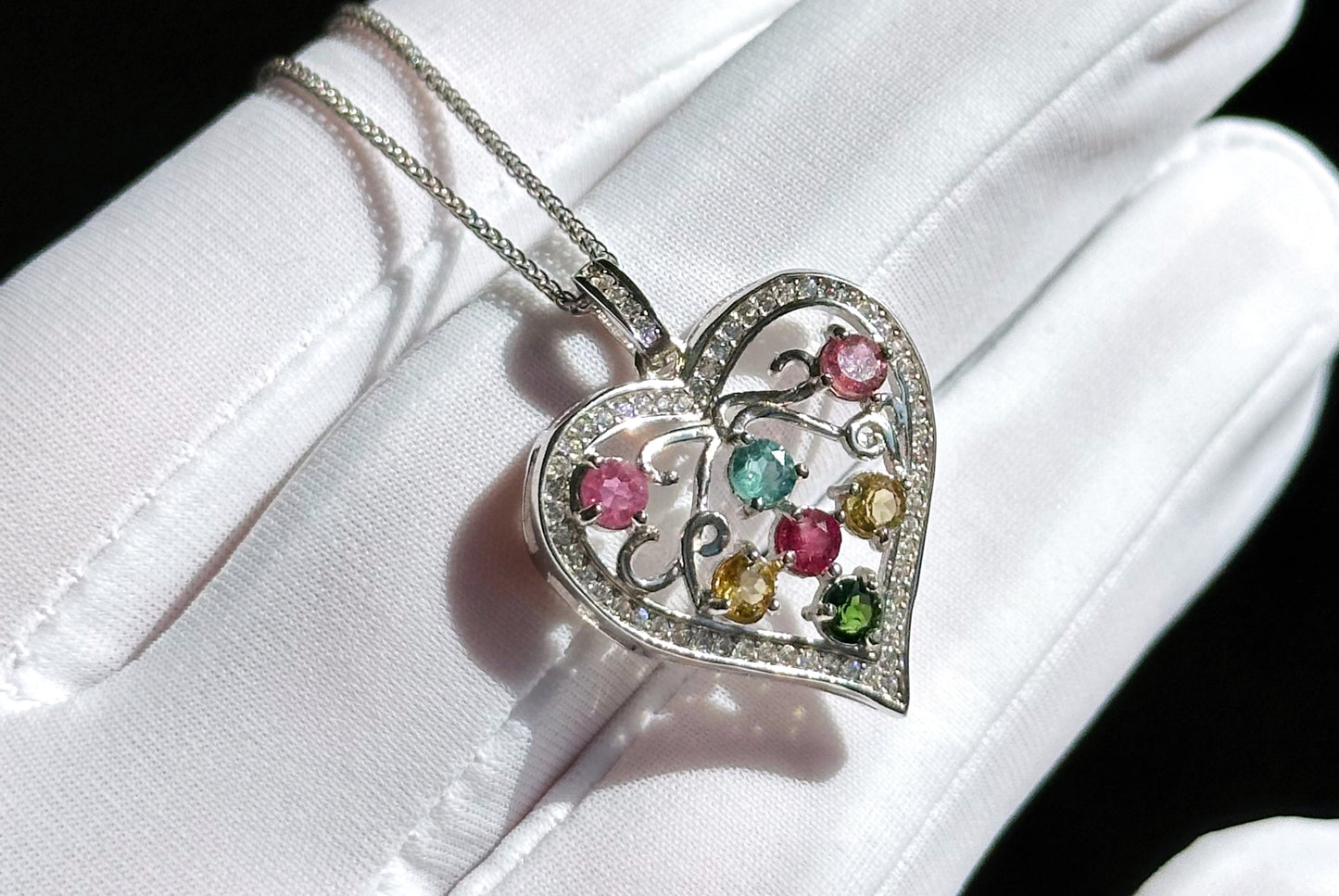 Natural Tourmaline S925 Sterling Silver Pendant, Tourmaline Pendant, Silver tourmaline pendant, Heart Shape Tourmaline Pendant, 天然碧玺纯银项链