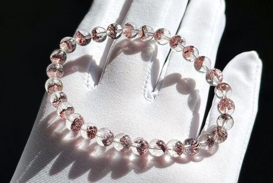 6mm+, Certified Natural Pyramid Lepidocrocite Gold Strawberry Super Seven Bracelet, Golden Strawberry Super 7, 天然超七金草莓手串