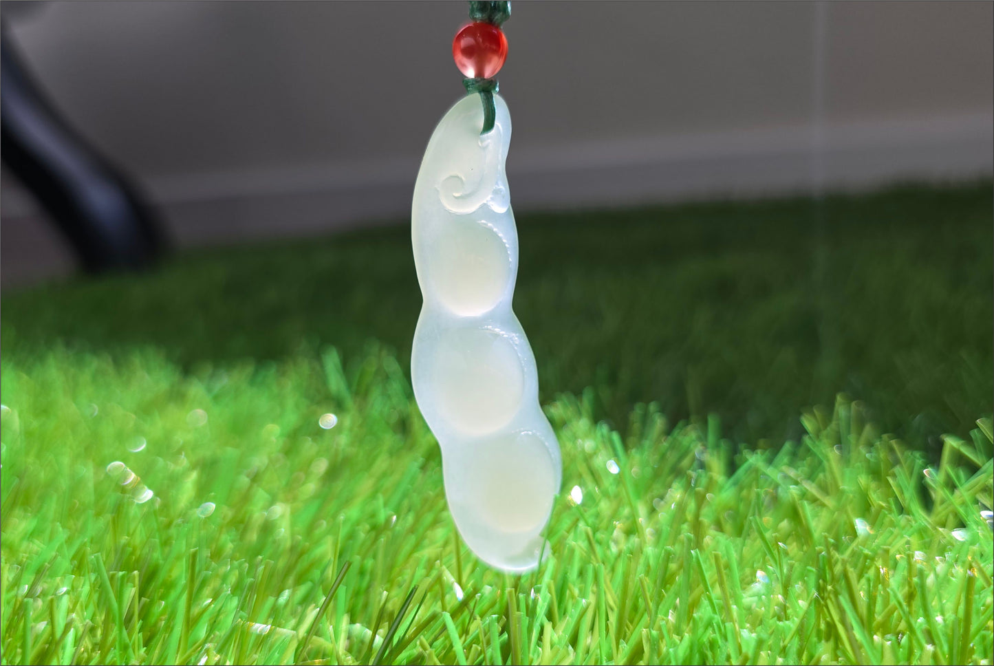 Certified Natural Icy Qingshui Nephrite Jade Hand Carved Lucky Bean Pendant, 天然晴水和田玉手工雕刻福豆吊坠