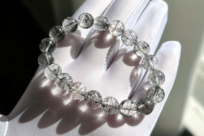 9.5mm+, Certified Natural Black Phantom Quartz Bracelet, Phantom quartz bracelet, 天然黑幽灵手串