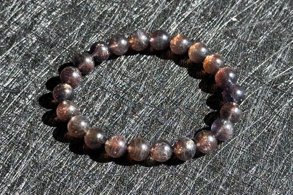 8.5mm+, Certified Natual Sunstone In Iolite Bracelet, "BLOODSHOT" IOLITE, Natural Cordierite Bracelet,  天然收藏级滴血堇青石金草莓堇青石手串
