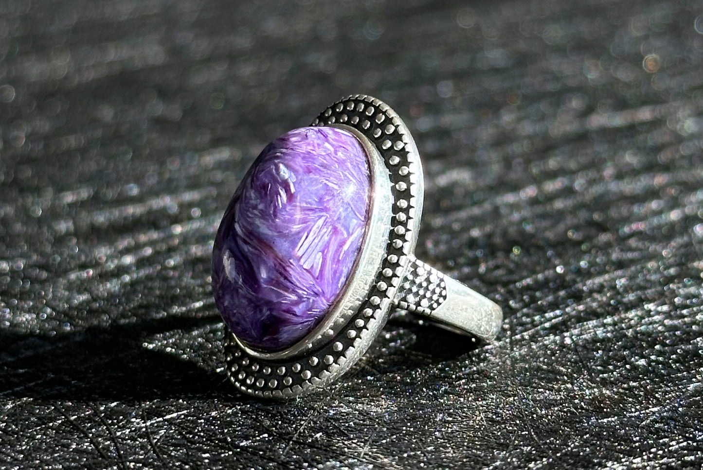 Natural Top Grade Charoite Silver Ring, Purple Charoite with best looking swirls patterns, Natural Charoite Ring, 天然收藏级俄罗斯紫龙晶纯银戒指