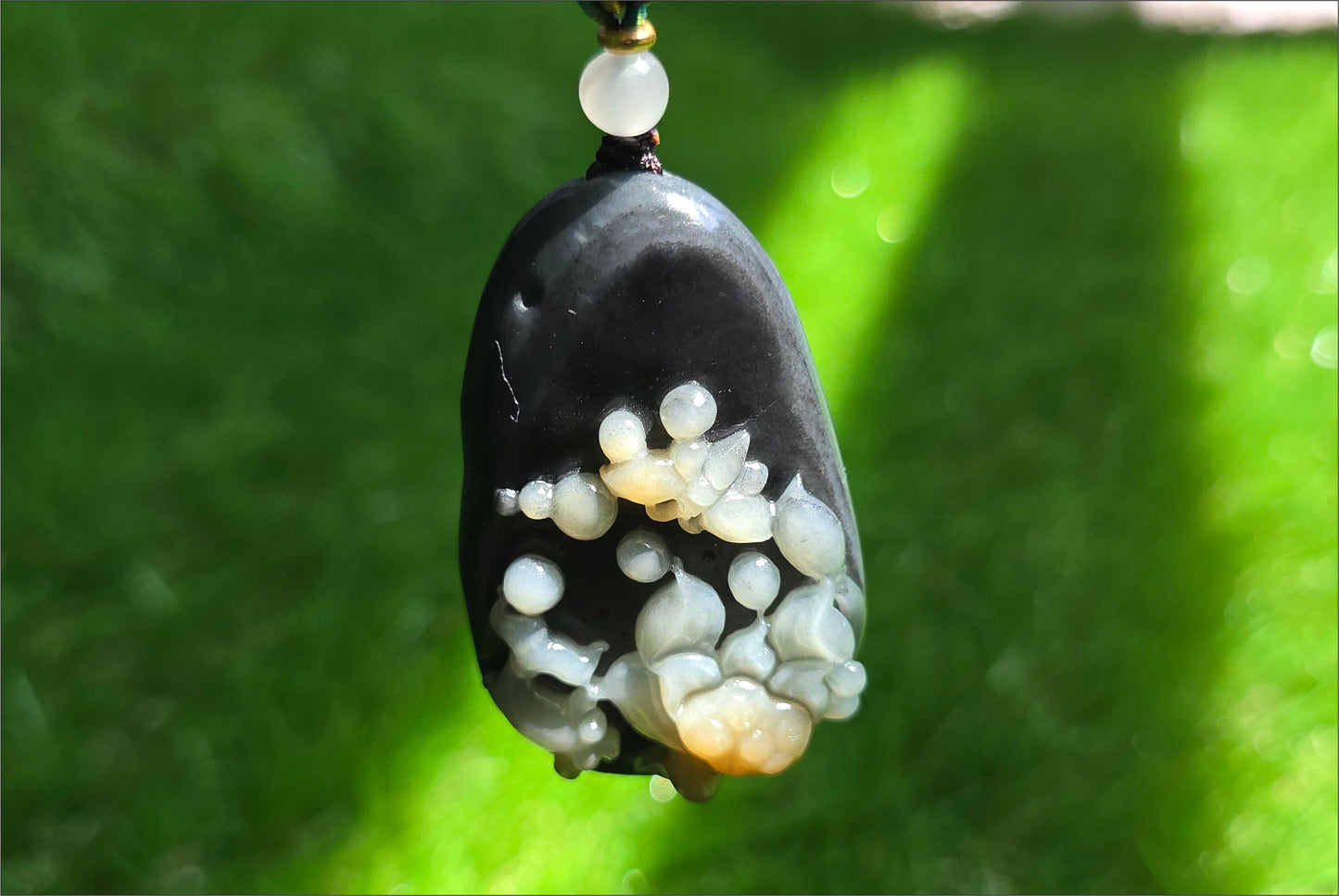 Certified Natural Loulan Tricolor Nephrite Jade Hand-Carved Lotus and Koi Fish Pendant, 天然楼兰三色和田玉手工雕刻莲花鱼吊坠