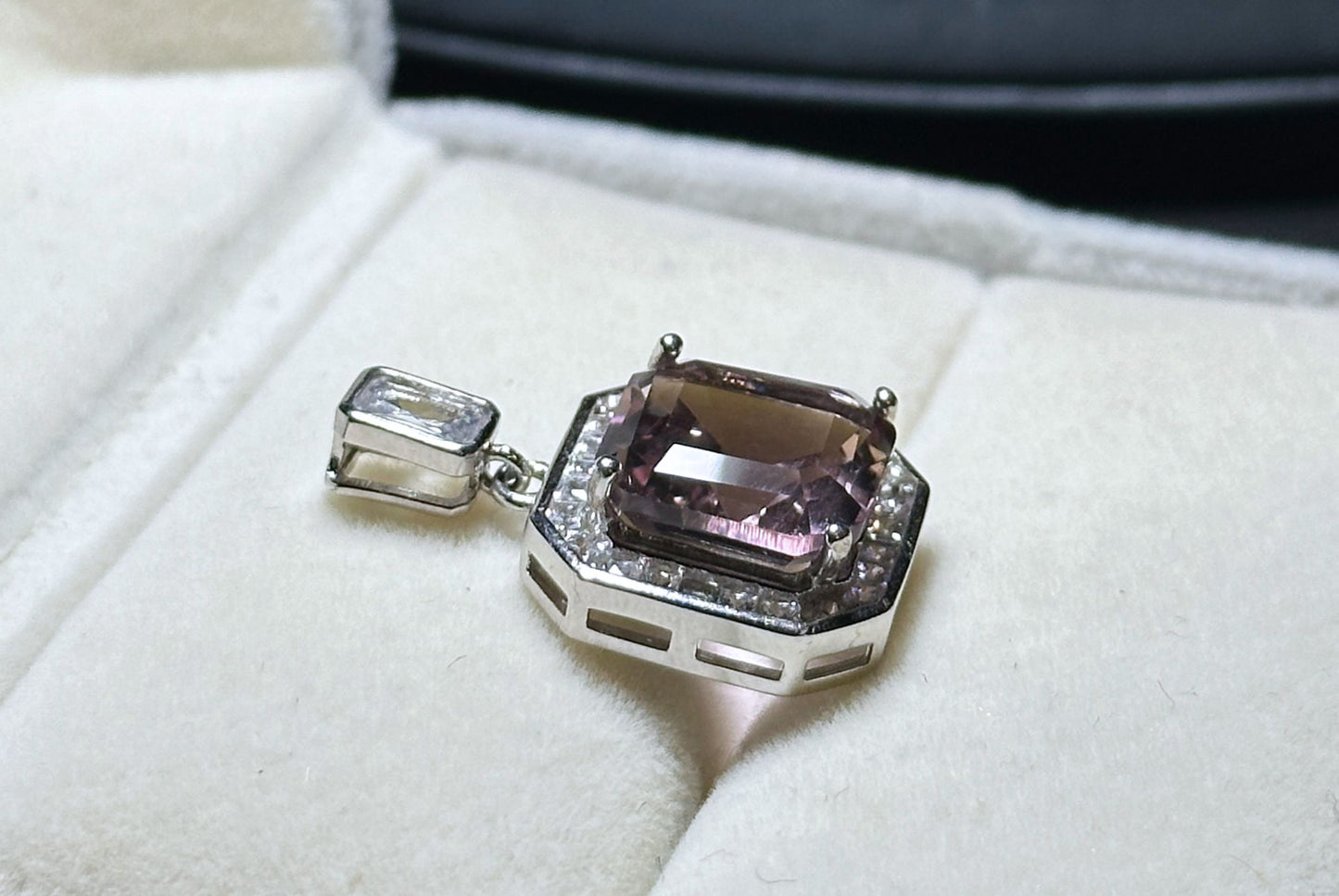 11x11-7carats, Certified Natural Ametrine Pendant, 925 Sterling Silver, Ametrine Asscher Cut Pendant, Untreated Ametrine Necklace, 天然紫黄晶吊坠
