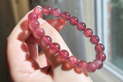 9.5mm+, Certified Natural Strawberry Quartz bracelet, Collective grade pigeon blood strawberry quartz bracelet, 天然老矿星光鸽血红草莓晶手串