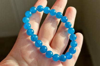 8.5mm+, Certified Natural Rich Deep Blue Apatite Bracelet, Natural Untreated Shimmering Blue Apatite Bracelet, AAA, 天然浓郁色蓝磷灰石手串 (Copy)