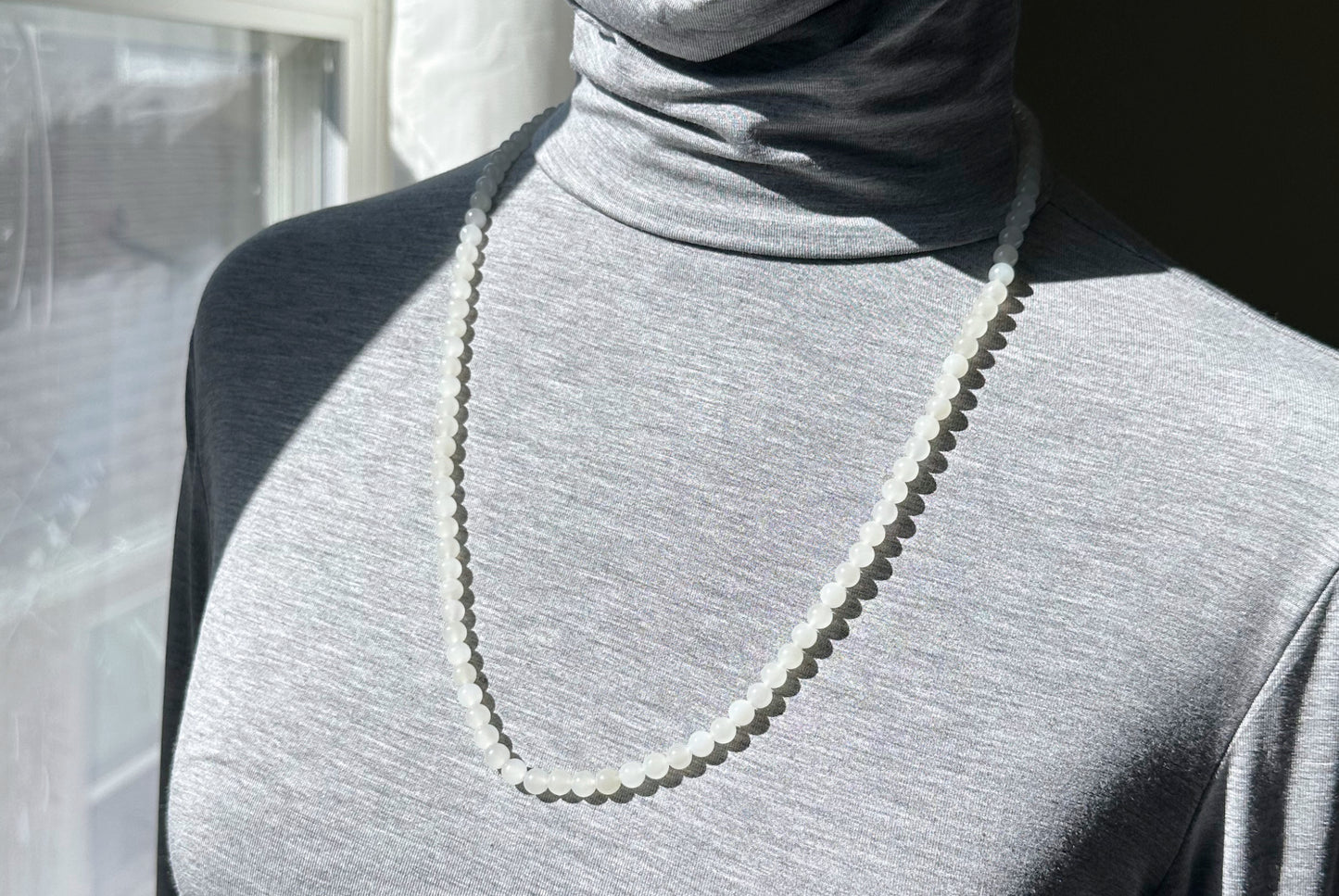 6mm, Certified Natural White Nephrite Jade Bead Necklace, 天然和田白玉项链