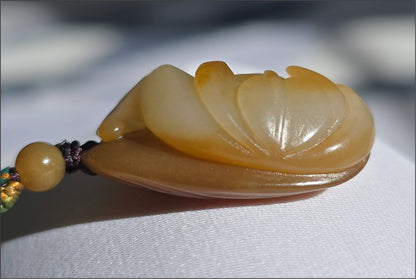 Certified Natural Sugar-White Jade Lotus Pendant | Hand-Carved Jade Jewelry | 天然糖白玉手工雕刻莲花吊坠