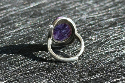 Natural Top Grade Charoite Silver Ring, Purple Charoite with best looking swirls patterns, Natural Charoite Ring, 天然收藏级俄罗斯紫龙晶纯银戒指