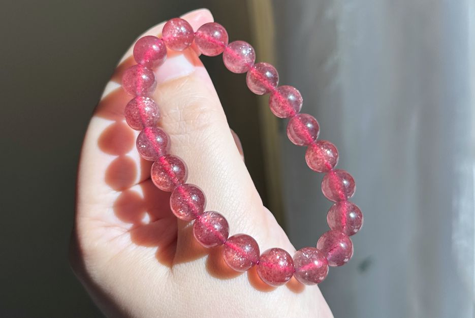 9.5mm+, Certified Natural Strawberry Quartz bracelet, Collective grade pigeon blood strawberry quartz bracelet, 天然老矿星光鸽血红草莓晶手串