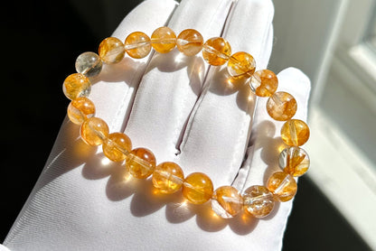 9mm, Natural Yellow Hematoid Quartz Bracelet, golden healer quartz bracelet, 天然黄胶花水晶手串