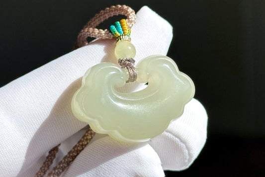 Certified Natural Qingshui Nephrite Jade Carved Lotus Peace Lock Pendant, Jade Lock Pendant, 天然和田玉冰晴水平安锁吊坠
