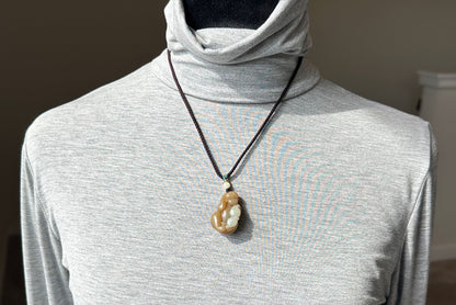 Certified Natural Brown Sugar and White Nephrite Jade Hand-Carved Monkey Pendant