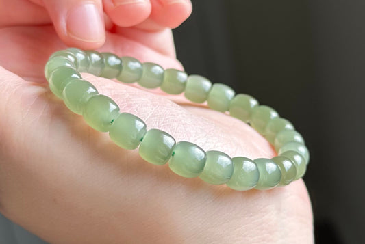 8mm, Certified Natural High Quality Lake Green Nephrite Jade Beads Bracelet, 天然湖水绿和田玉手串
