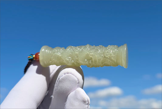 Certified Natural Icy Qing Shui Nephrite Jade Carved Dragon Pillar Pendant, 天然晴水和田玉雕刻龙盘柱吊坠