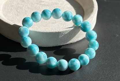 11mm, Natural High Quality Dominican Blue Larimar Beads Bracelet, Dominican Republic Larimar Bracelelt, 多米尼加天然海纹石手串