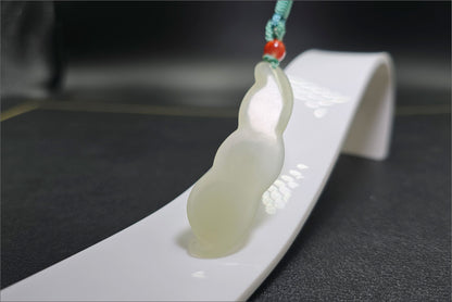 Certified Natural Icy Qingshui Nephrite Jade Hand Carved Lucky Bean Pendant, 天然晴水和田玉手工雕刻福豆吊坠