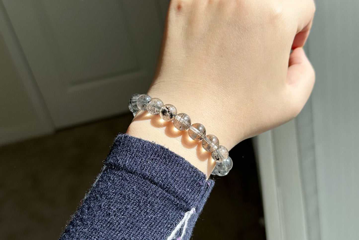 9.5mm+, Certified Natural Black Phantom Quartz Bracelet, Phantom quartz bracelet, 天然黑幽灵手串