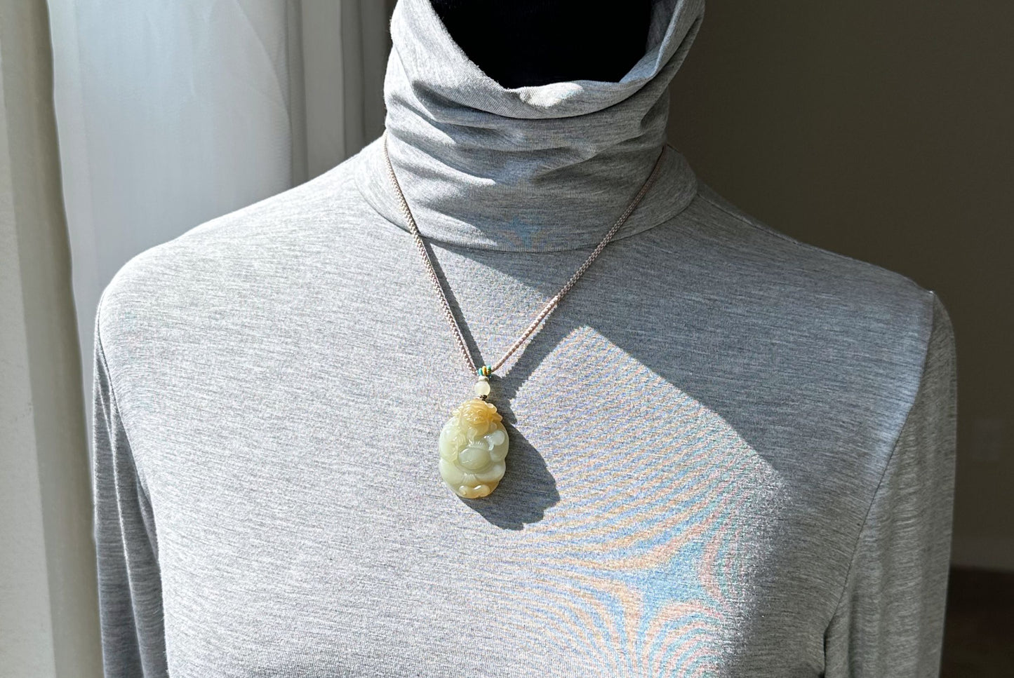 Certified Natural Qiemo Sugar-White Nephrite Jade Hand-Carved Caishen God of Wealth Pendant, 天然且末糖白天地糖手工雕刻财神吊坠