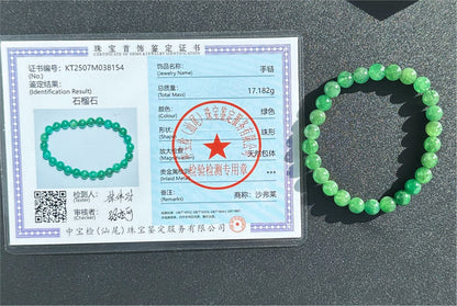 7mm+, Certified Natural Tsavorite Beads Bracelet, Rare Find Top Grade Natural Genuine Tsavorite Garnet Bracelet, 天然正色沙弗莱手串