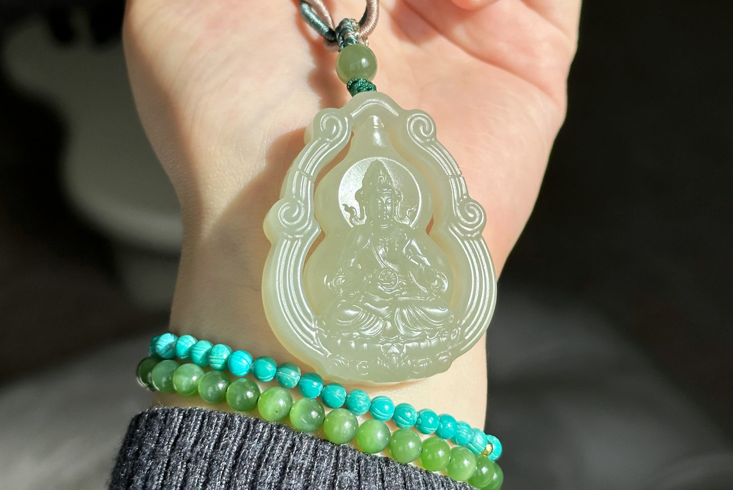 Certified Natural Qingshui Nephrite Jade Carved Gourd Guanyin Pendant, 天然晴水和田玉葫芦观音吊坠