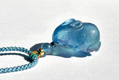 Certified Natural Blue Aquamarine Hand Carved Bunny Pendant, Aquamarine Rabbit Pendant, 天然魔鬼蓝海蓝宝兔宝宝吊坠