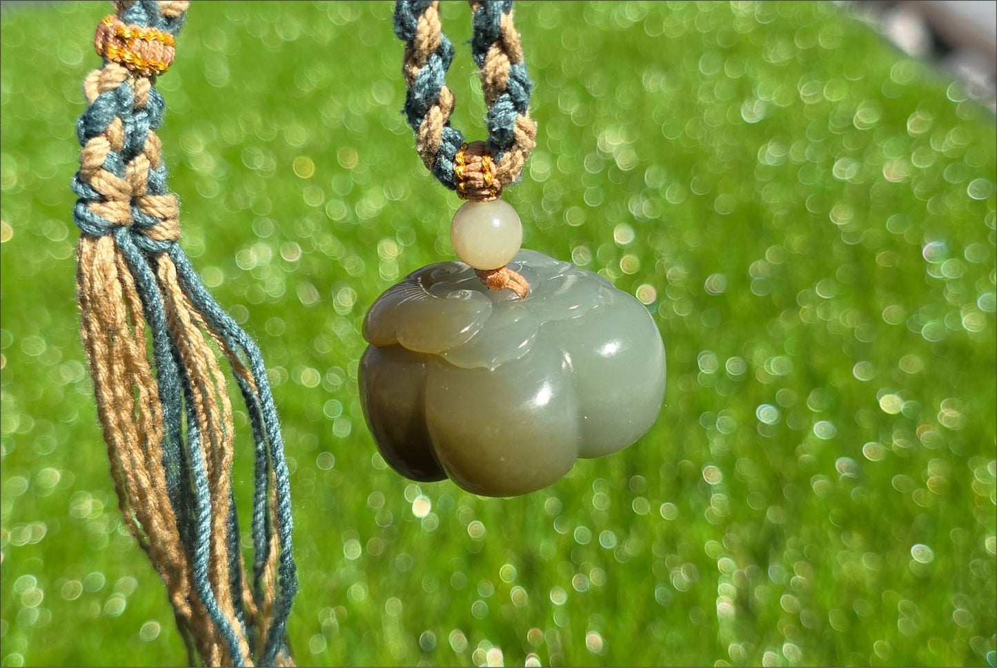 Certified Natural Qiemo Blue and Sugar Nephrite Jade Hand-Carved Persimmon Small Handheld, 天然且末蓝带糖柿子小手把