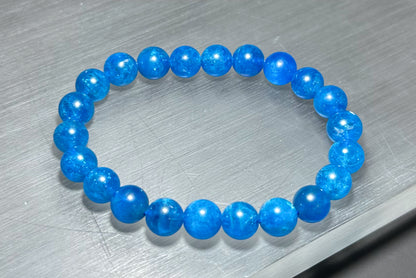 8.5mm+, Certified Natural Rich Deep Blue Apatite Bracelet, Natural Untreated Shimmering Blue Apatite Bracelet, AAA, 天然浓郁色蓝磷灰石手串 (Copy)
