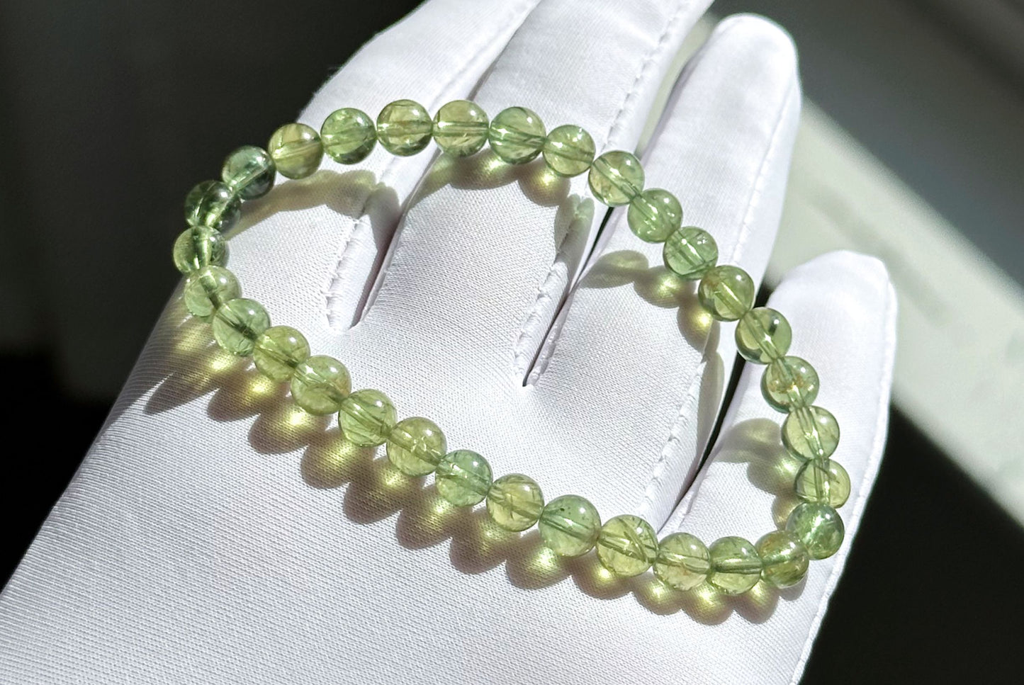 6mm, Certified Natural High-Quality Green Apatite Beads Bracelet, 天然玻璃体绿磷灰手串