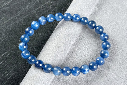 7.5mm+, Certified Undyed Top Grade Blue Kyanite Bracelet, Kyanite Bracelet, Full chatoyant Blue Kyanite, 天然无烤无染猫眼蓝晶石