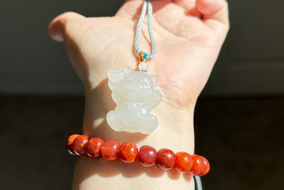 Certified Natural White Nephrite Jade Fortune Cat Pendant, Jade Maneki-Neko Pendant, 天然和田白玉招财猫吊坠