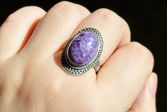 Natural Top Grade Charoite Silver Ring, Purple Charoite with best looking swirls patterns, Natural Charoite Ring, 天然收藏级俄罗斯紫龙晶纯银戒指