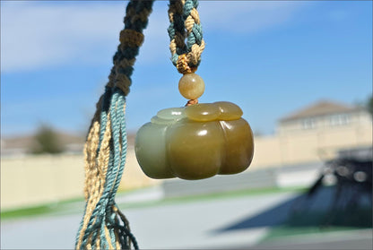 Certified Natural Qiemo Blue and Sugar Nephrite Jade Hand-Carved Persimmon Small Handheld, 天然且末蓝带糖柿子小手把