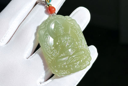 Certified Natural Qingshui Nephrite Jade Carved Guanyin Pendant, 天然晴水和田玉观音吊坠