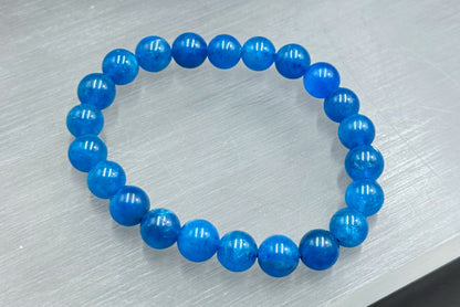 8.5mm+, Certified Natural Rich Deep Blue Apatite Bracelet, Natural Untreated Shimmering Blue Apatite Bracelet, AAA, 天然浓郁色蓝磷灰石手串 (Copy)